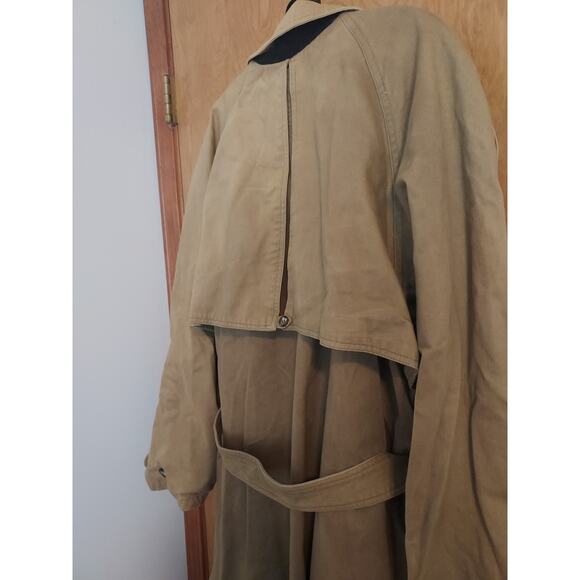 Boston Traders Size Large Men's Trench Coat Canvas Golden Full Length With Tie - Picture 8 of 9